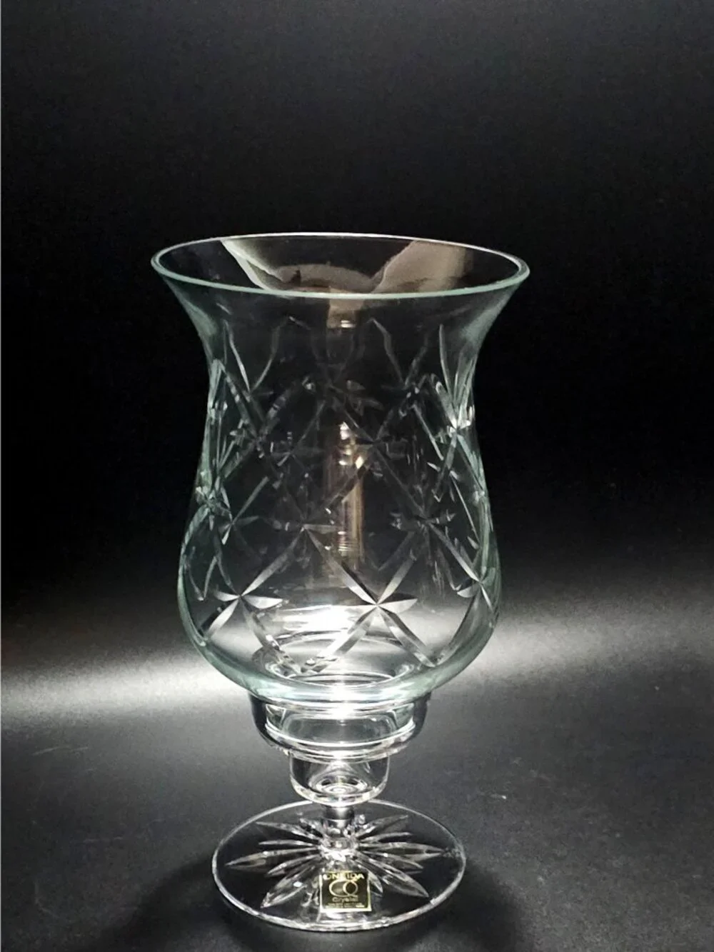 Cut Crystal Candle Hurricane Lamp 11" diamond stars fan luxury glass romant